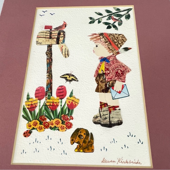 Vintage 90’s Gwen Kirkbride Local Artist Stamp Collage Art Matted 10x8 - Picture 8 of 9